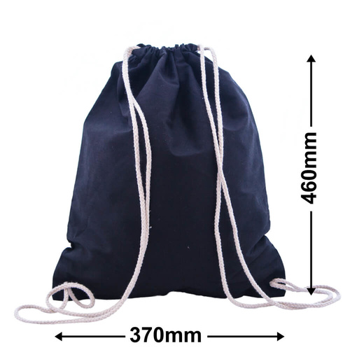 Black Calico Drawstring Backpack 37 x 46cm PKT 20