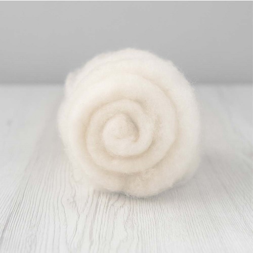 28 micron Carded Wool Batts WHITE [Size: 50gm]