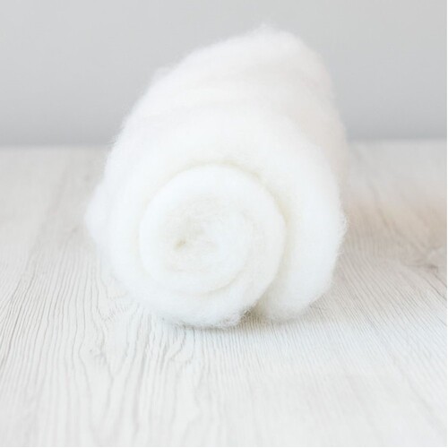 DHG 28 micron Carded Wool Batts SNOW [Size: 50gm]